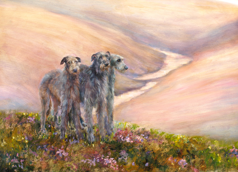 Scottish Deerhounds on the Moors - Dog and Horse